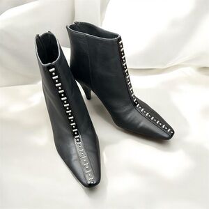 ZARA STUDDED LEATHER BLACK ANKLE BOOTS HEELED LIKE NEW US 6.5 EUR 37